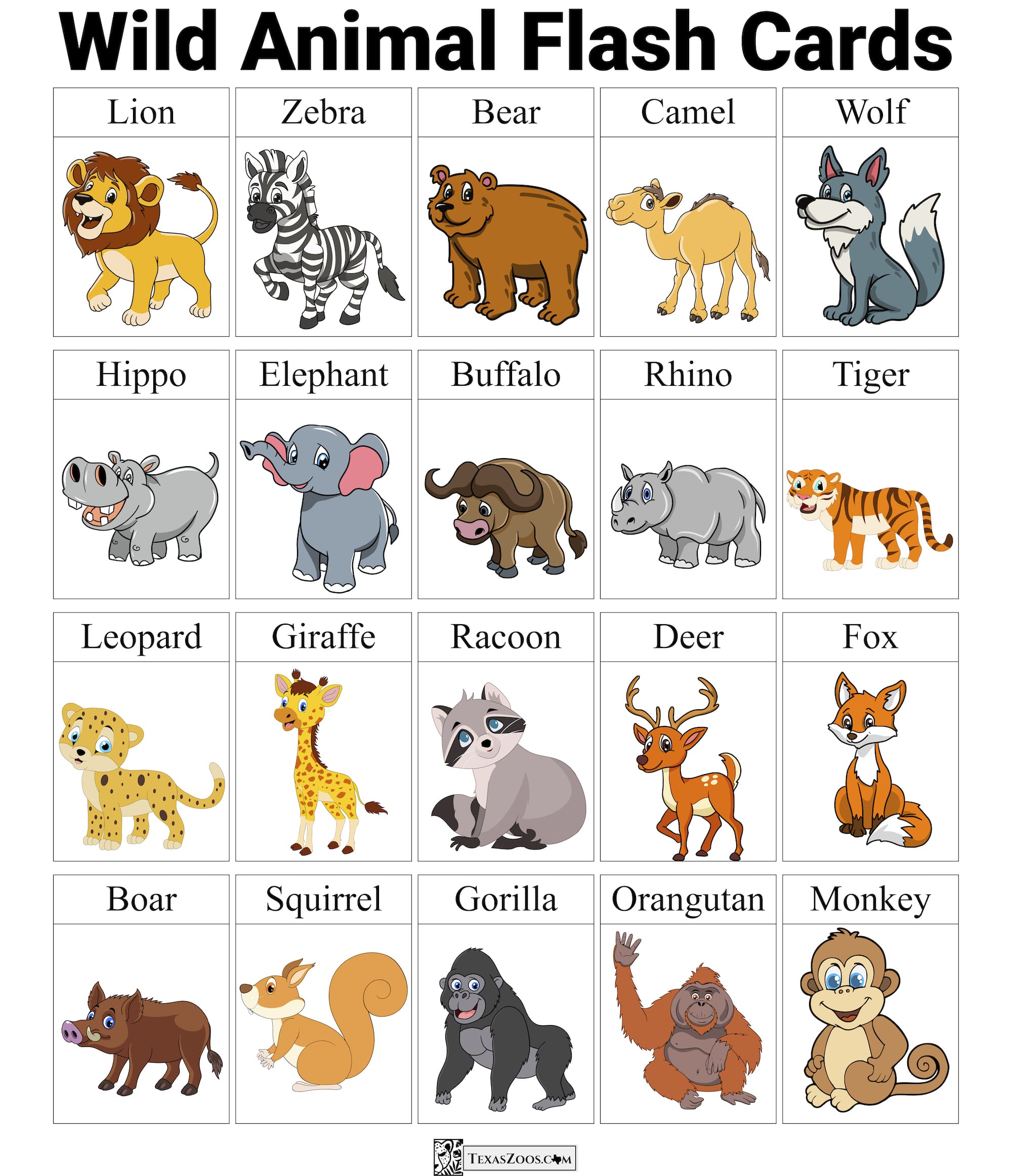 Zoo Flashcards: A Fun Way To Learn Animals! - Texas Zoos